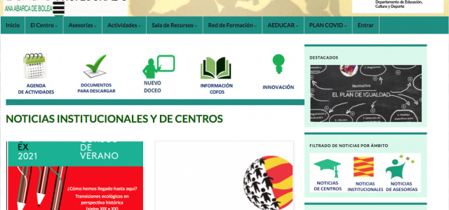La web del Centro de Profesorado Ana Abarca de Bolea de Huesca