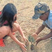 El programa “Realidad sostenible” propicia una plantación de árboles del alumnado del CRA Monegros Norte